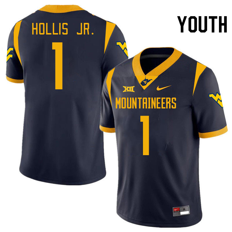 Youth #1 Garnett Hollis Jr. West Virginia Mountaineers College 2024 New Uniforms Football Jerseys St